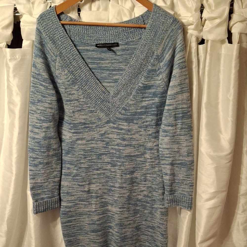 White House Black Market Blue V-Neck Sweater Dress Med